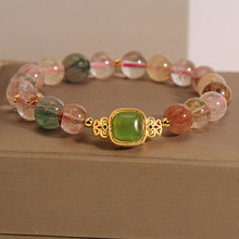 天然金发晶彩发晶手链女ins小众设计绿宝石水晶手串简约个性礼物