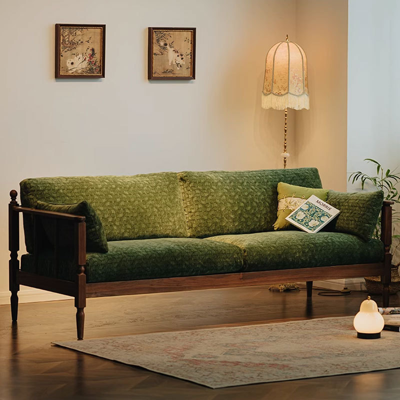 厂家直销北美黑胡桃木全实木沙发樱桃木原木复古三人位小户型沙发