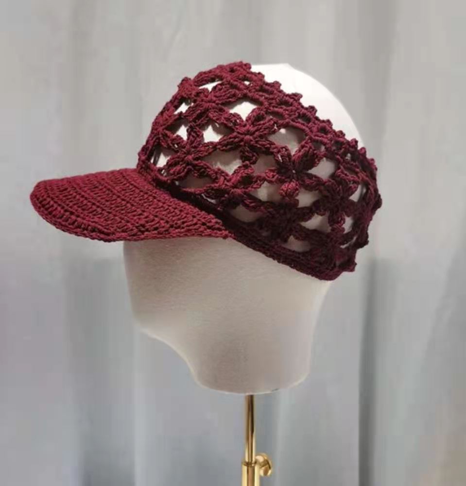 手工钩花镂空防紫外线空顶帽子女春夏韩版鸭舌遮阳帽出游防晒凉帽