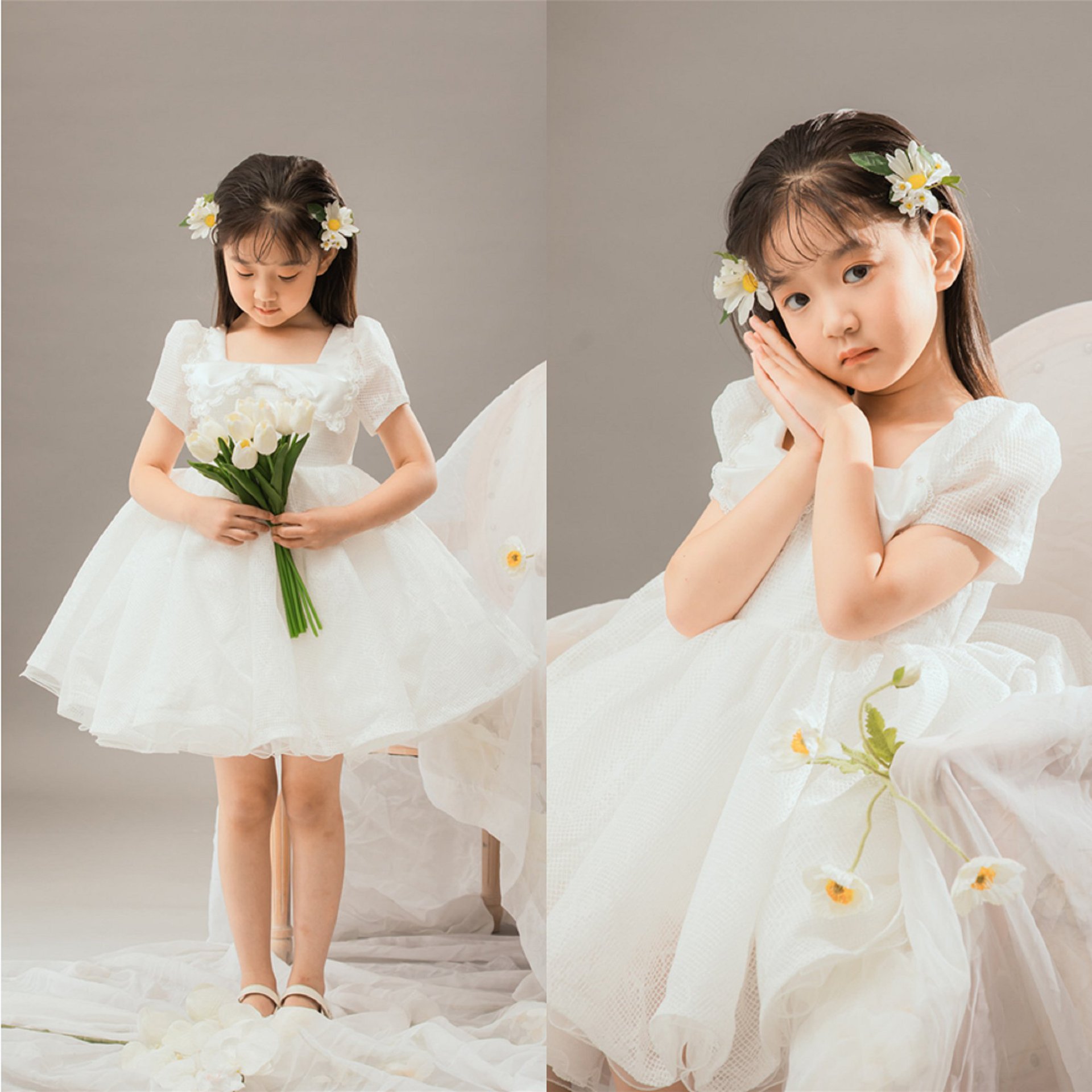 新款儿童摄影服装时尚可爱白色连衣裙影楼女童拍照写真唯美公主裙