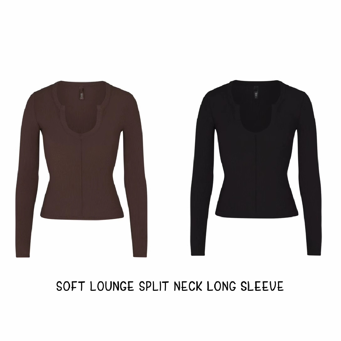 skims卡戴珊同款螺纹开口小u领soft lounge打底衫长袖t