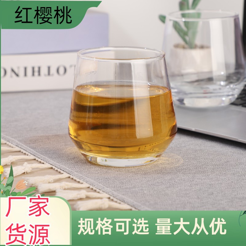 Factory Simple Thickened Household Red Cherry Tea Cup Drink Cup Multi-Specification round Transparent Glass Wholesale