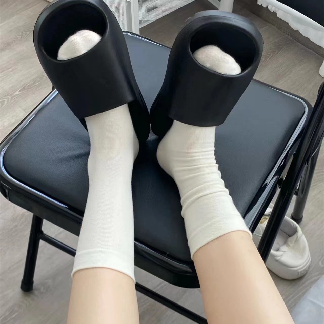 Xiaohongshu Socks with Non-Binding Top Maternity Socks Male and Female Middle Tube Pure Cotton Socks Summer Thin Ins Trendy Black and White Solid Color Bunching Socks