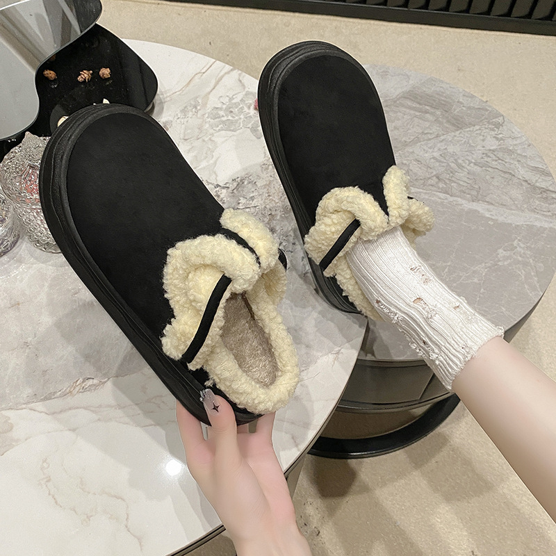 Closed Toe Cotton Slippers Women's Autumn and Winter New All-Matching Thick Bottom Fleece-Lined Non-Slip Shit Feeling Home Indoor Warm Slippers