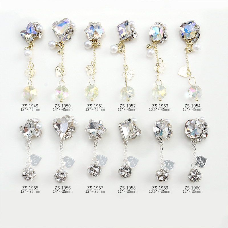 Internet Hot Hot Sale Nail Beauty Rhinestone Ornaments Crooked Heart Snow Ice Transparent Aurora Super Shiny Crystal Pile Rhinestone Pendant Zs1949