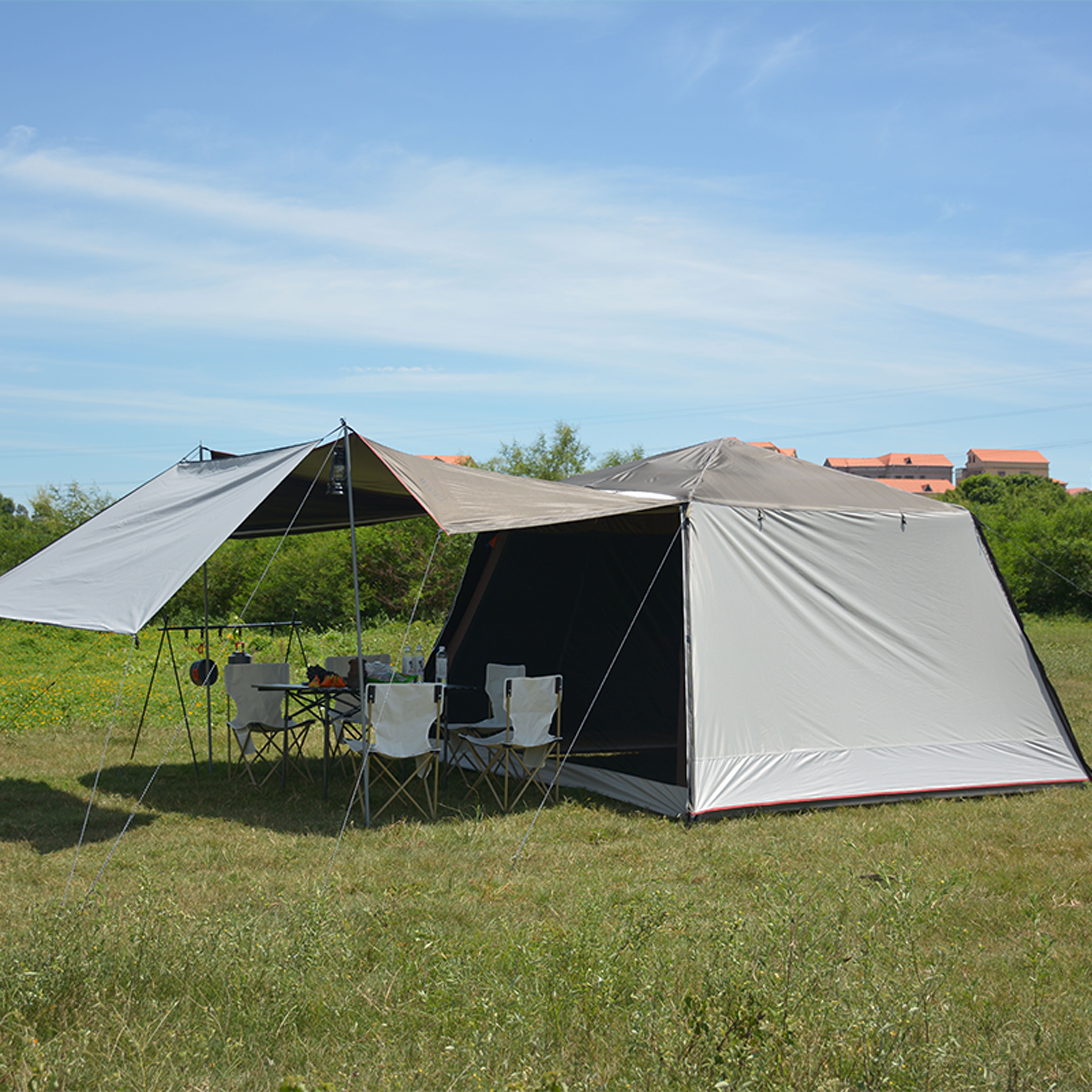 户外自动天幕帐篷铝杆露营防雨银胶防晒蚊帐沙滩黑胶凉棚遮阳棚