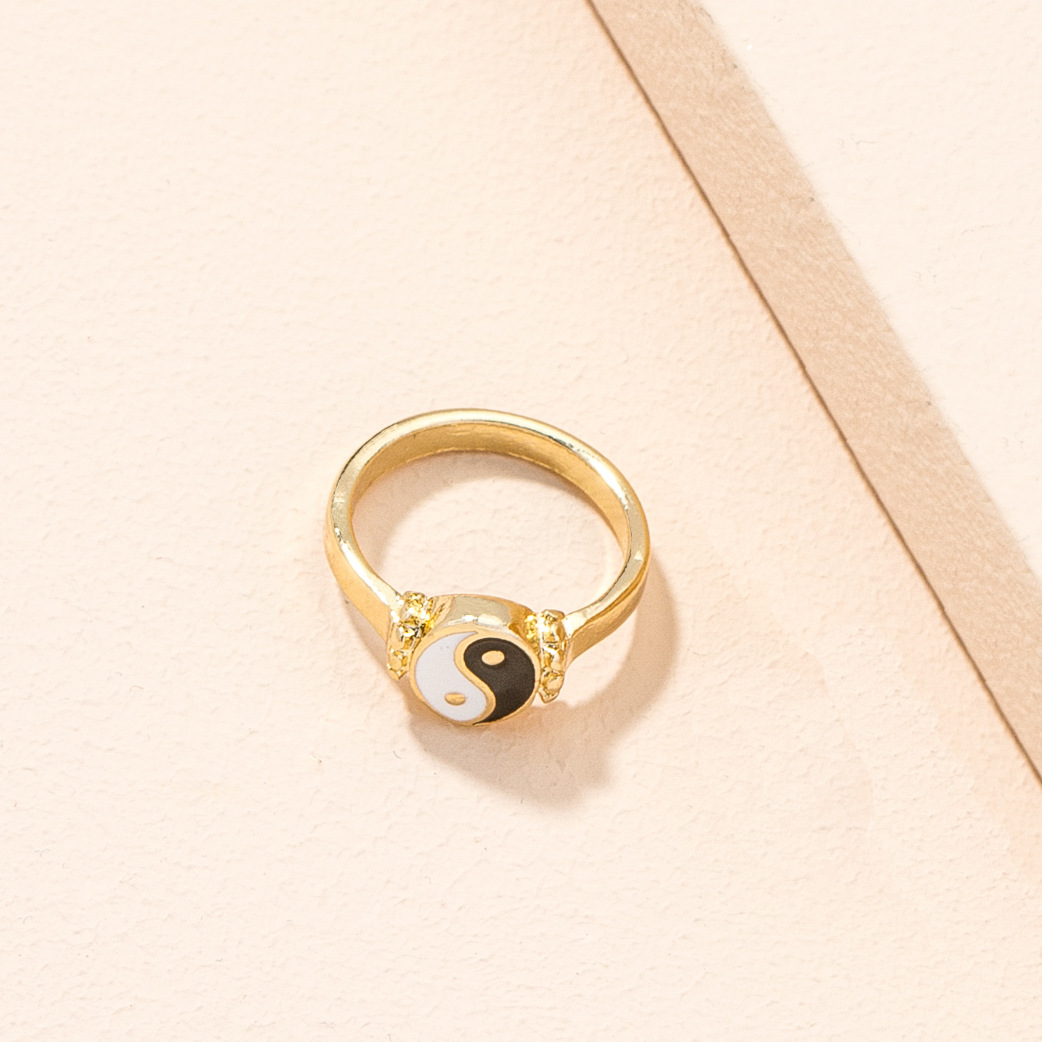 韩国简约时尚中国风太极阴阳八卦戒指女网红潮流个性街拍尾指戒男