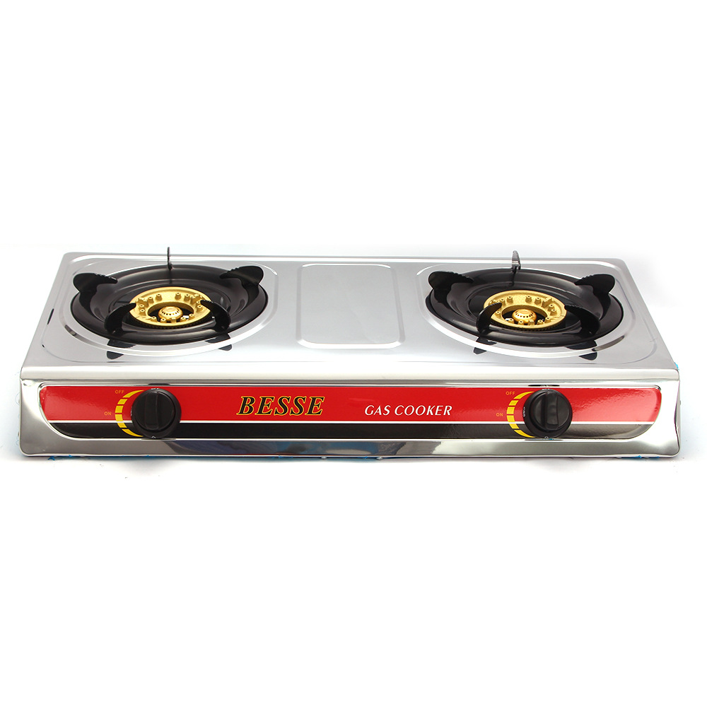 Stainless Steel Door Panel Gas Stove Double-Eye Stove Kitchenware Gas Stove Manufacturer Supply Wholesale Factory Supply