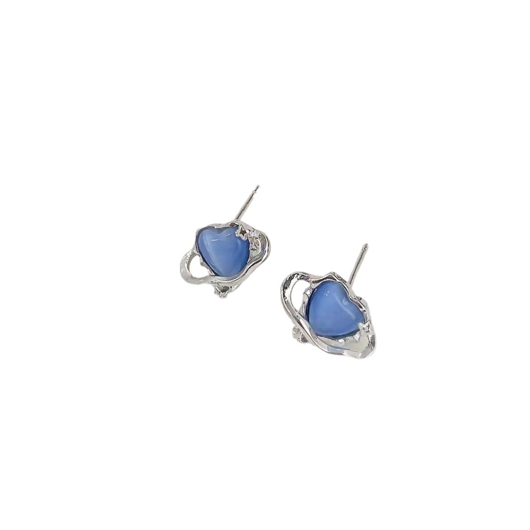 Small Fashion Blue Opal Stone Ear Studs Women's Simple Minority All-Match Ins Advanced Awn XINGX Ball Earrings Earrings