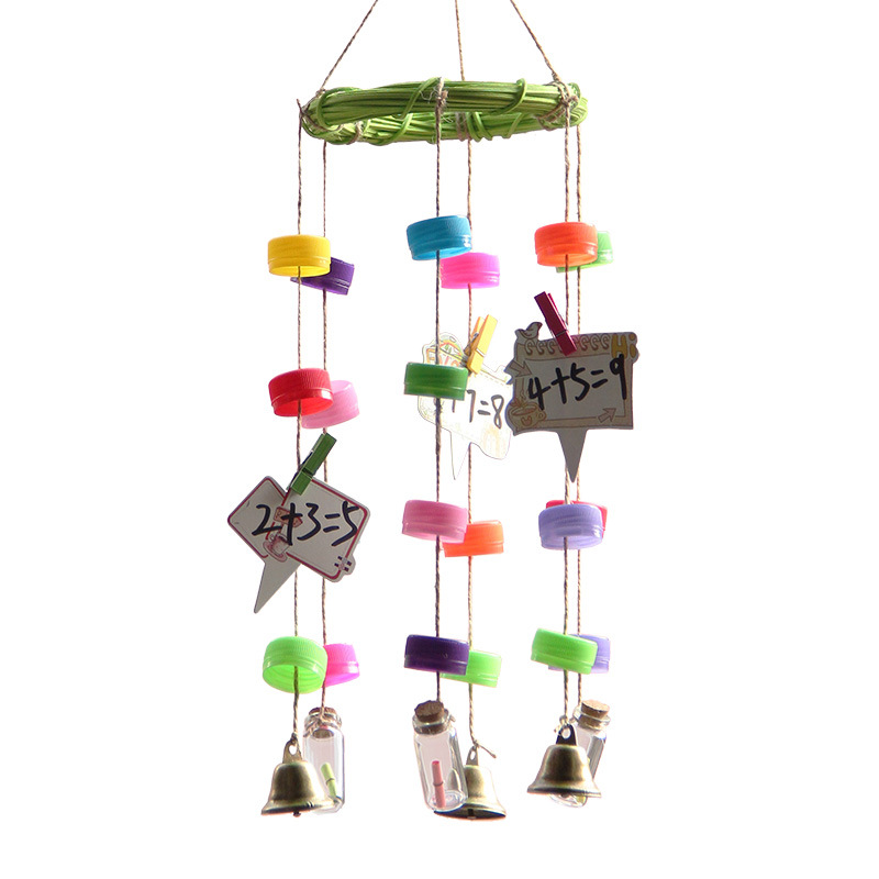 批发diy手工材料包 藤环环保回收主题风铃瓶盖麻绳幼儿园留言算数