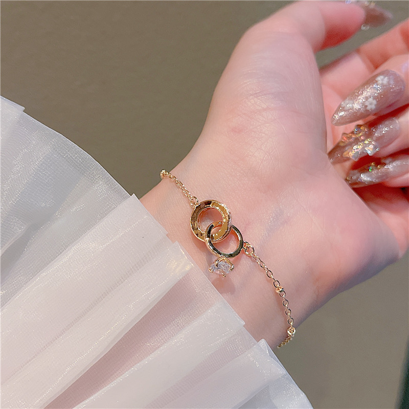 钻戒形状锆石戒指手链ins风复古轻奢温柔风情侣手链气质手绳女