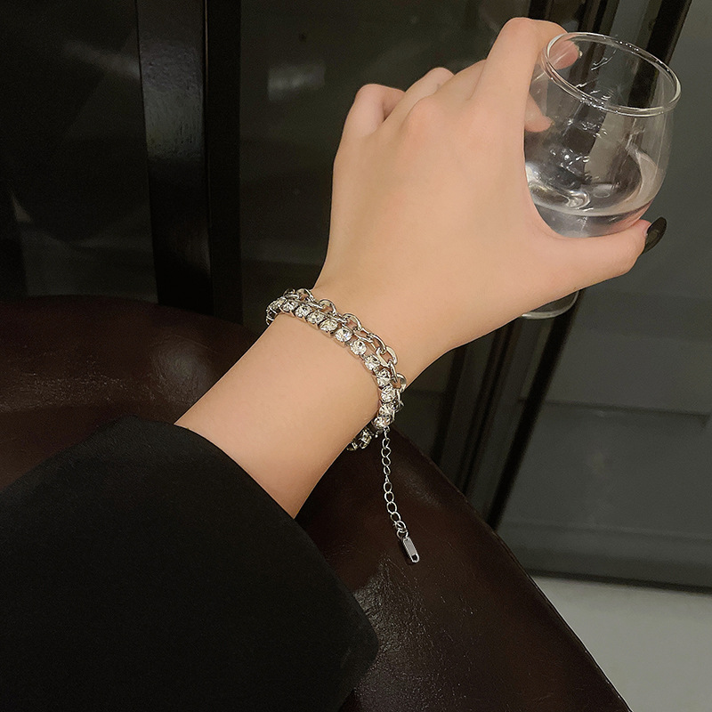 Light Luxury Full Diamond Super Flash All-Match Ins Style Bracelet Female Special-Interest Design High-Grade Bracelet Personalized Cold Style Bracelet