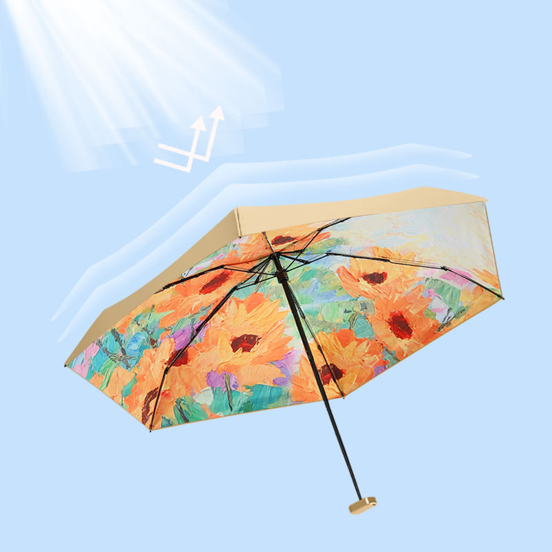 Flat Six Fold Sun Umbrella Sun Protection UV Protection Small Portable Sun Umbrella Female Folding Mini Gold Capsules Card Umbrella