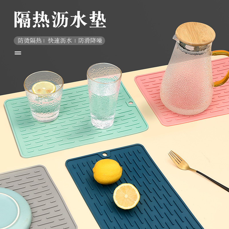 Kitchen Water Draining Pad Silicone Placemat Plate Large Water Filter Pad Chopping Board Non-Slip Mat Anti-Scald Pan Mat Home Coaster