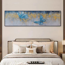 双宿双飞蝴蝶纯手绘油画现代卧室床头横幅长条装饰画肌理金箔挂画