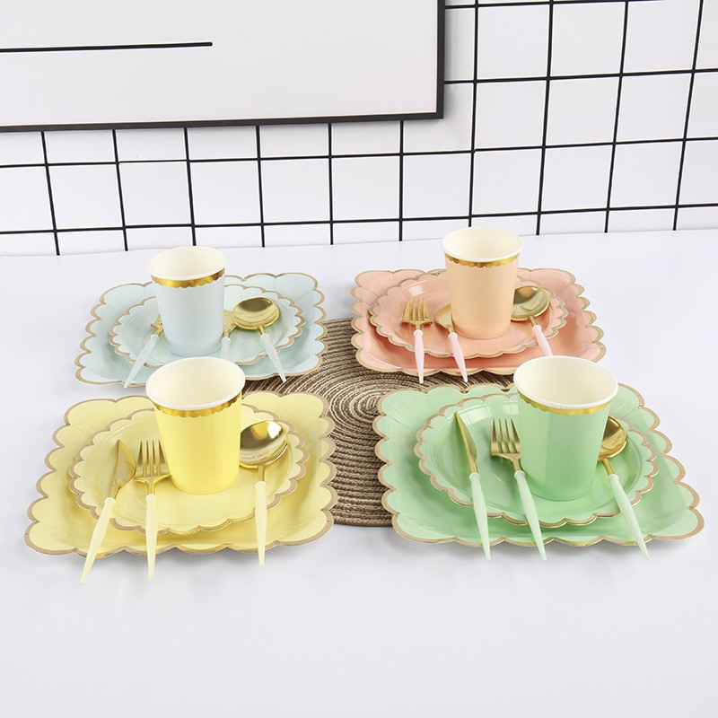 Disposable Service Plate Picnic Plate Multi-Color Bronzing Macaron Color Disposable Plate Birthday Party Dessert Bar Tableware