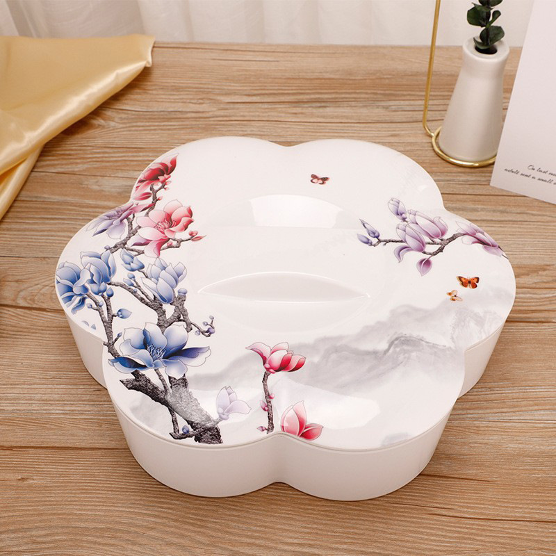 Plum-Shaped Modern Creative Melamine Dried Fruit Box Decals Candy Box Household Compartment with Lid Living Room Fruit Plate Compartment