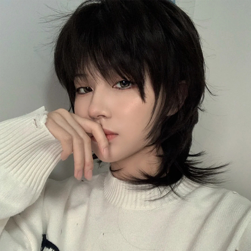 狼尾假发男鲻鱼头韩版逼真超a酷帅短直发化纤全头套厂家现货批发