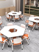 折叠大学生培训桌六边形拼接课桌椅辅导班可移动团体活动组合桌子