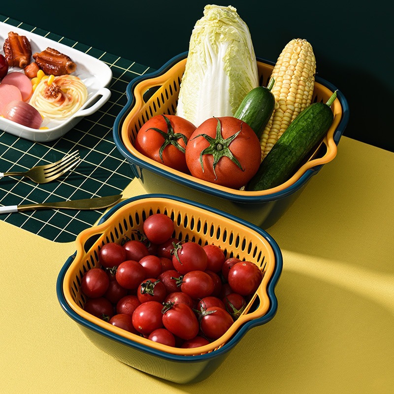 Six-Piece Kitchen Multi-Functional Vegetable Basket Double-Layer Drain Basin Fruit Basket Drain Basket