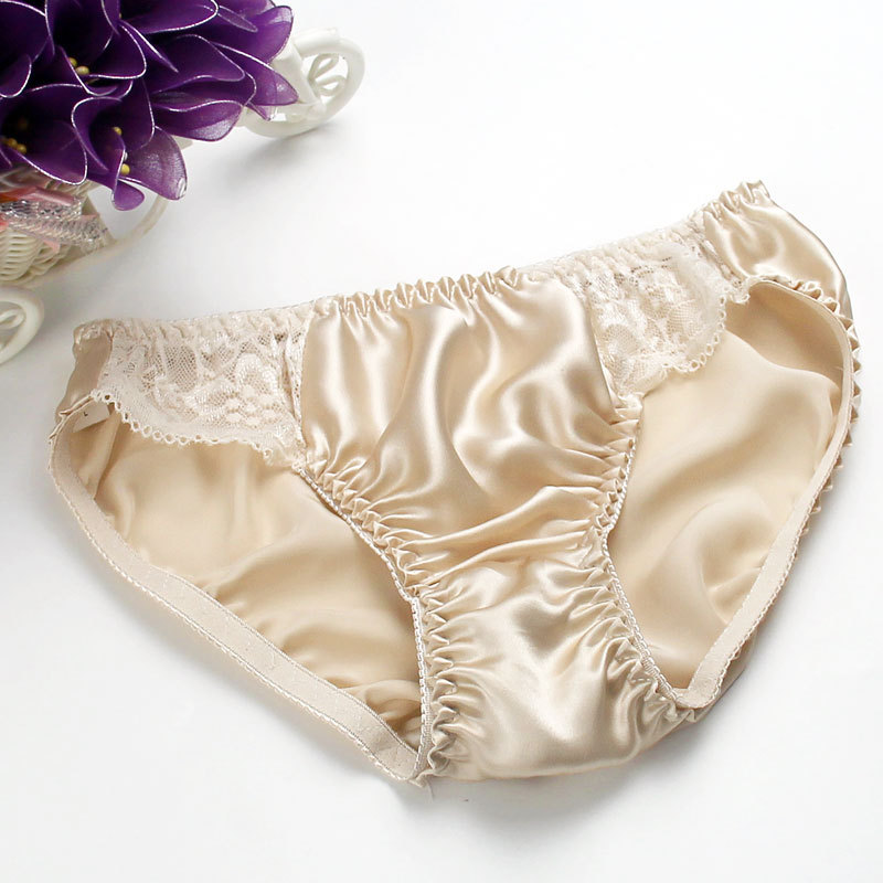 桑蚕丝真丝内裤女蚕丝低腰女士蕾丝边三角裤吸汗透气