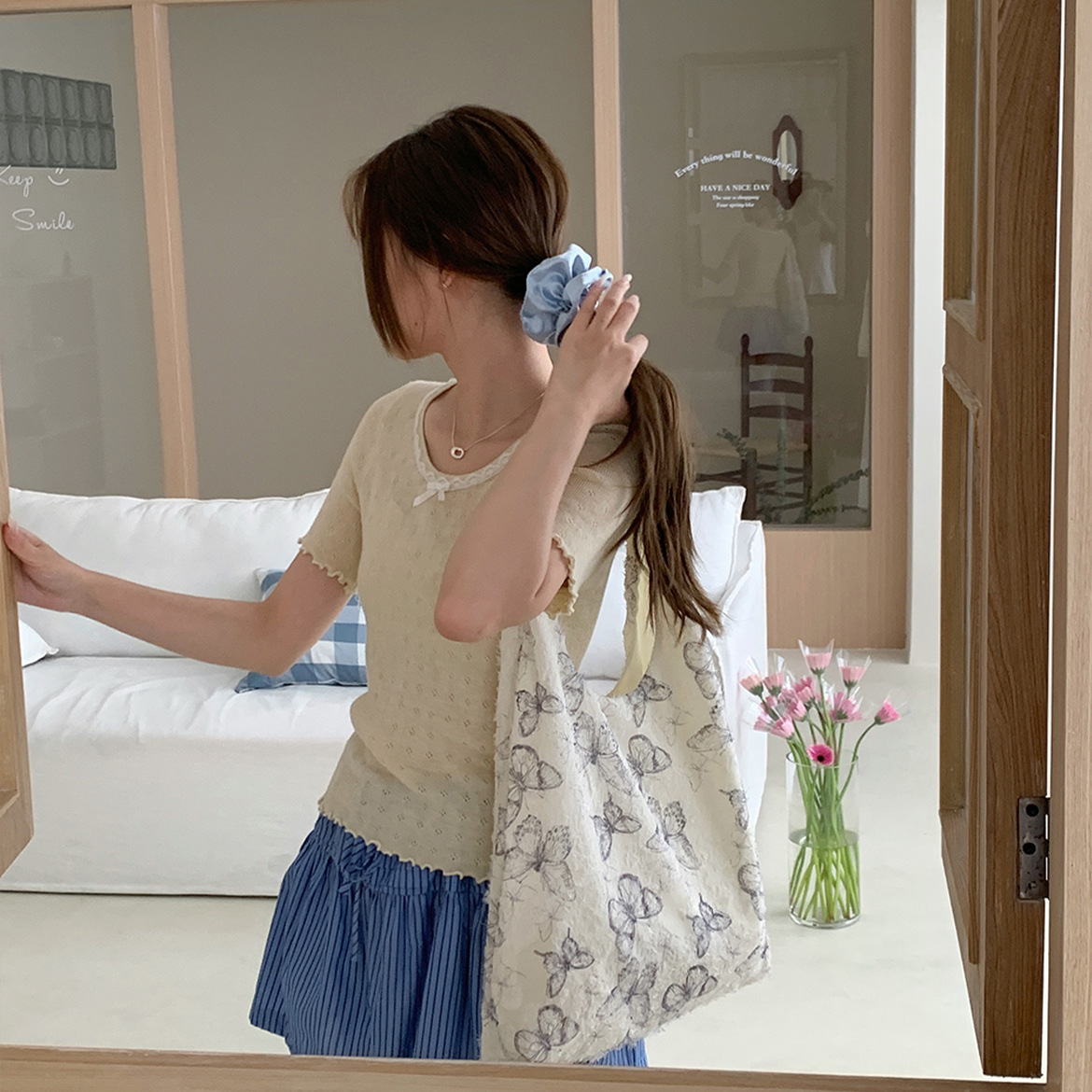 夏季新款蕾丝蝴蝶背心包潮韩版文艺帆布包大容量学生上课包女中式