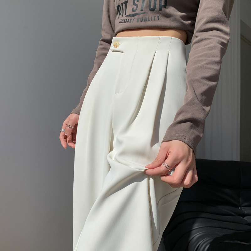 2023 New Women's White Suit Pants High Waist Drooping Straight-Leg Pants Straight Wide-Leg Pants Slimming Versatile Mop Trousers