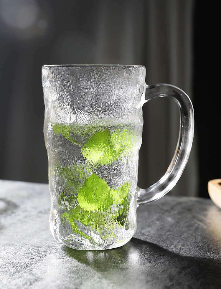 冰川纹玻璃杯带把手女夏 高颜值喝水杯高级感杯子家用泡茶杯ins风