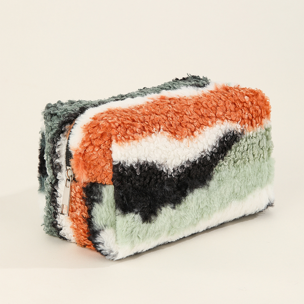 Colorful Plush Cosmetic Bag Cross-Border Large Capacity Storage Toiletry Bag Ins Contrast Color Colorful Furry Pencil Case