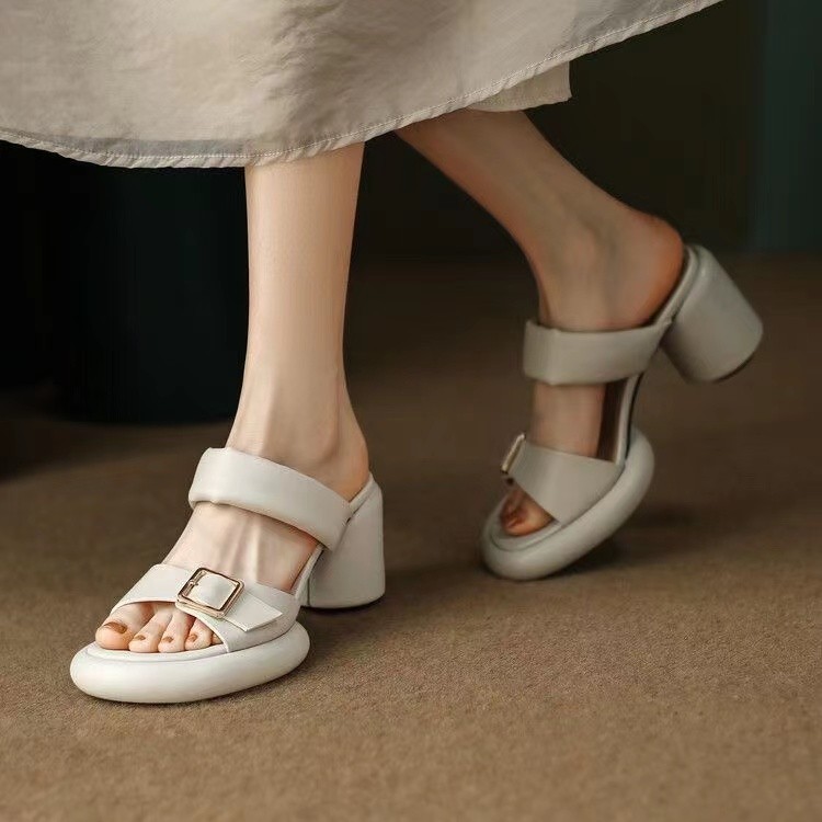 2024年新款夏季气质罗马防水台白色高跟凉拖鞋女粗跟凉鞋外穿拖鞋