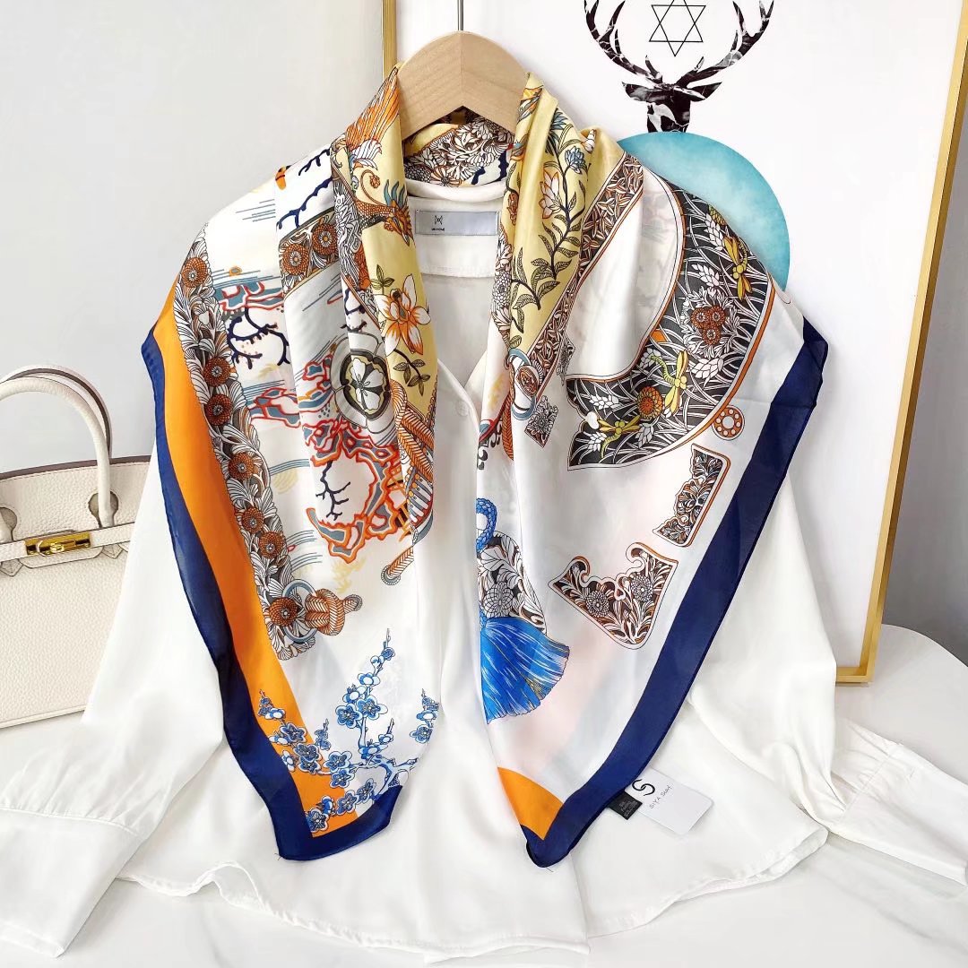 spring new silk scarves wholesale satin artificial silk female 90cm large kerchief smoky gray blue hand gift scarf