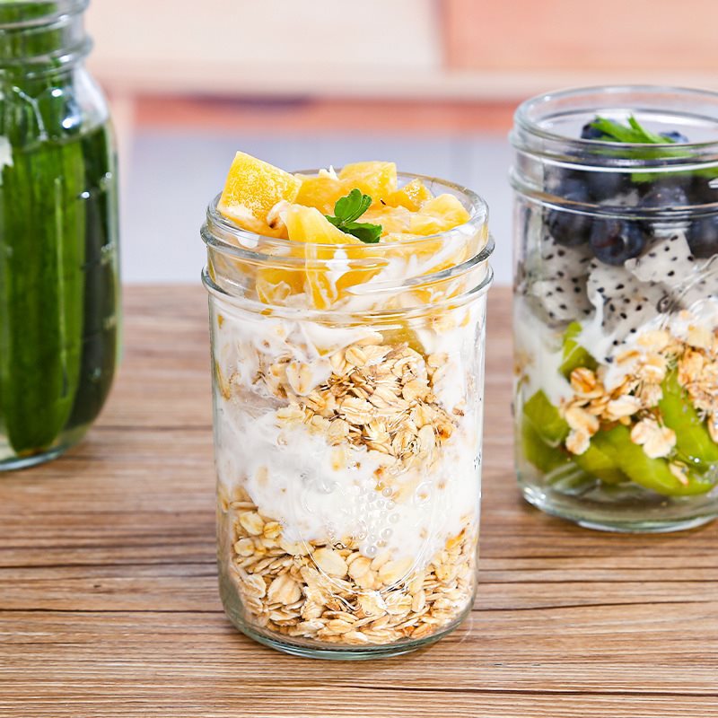 隔夜燕麦杯密封罐玻璃梅森罐带勺杯子耐热耐高温便携酸奶冷萃瓶