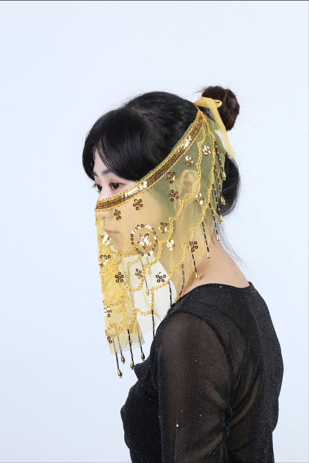 肚皮舞面纱印度舞遮面纱巾新疆舞表演出配饰面帘舞蹈道具遮脸面罩