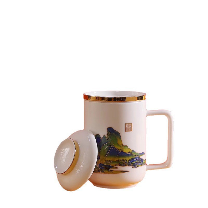 景德镇文创马克杯国潮到访礼品千里江山会议杯茶漏陶瓷杯伴手礼品