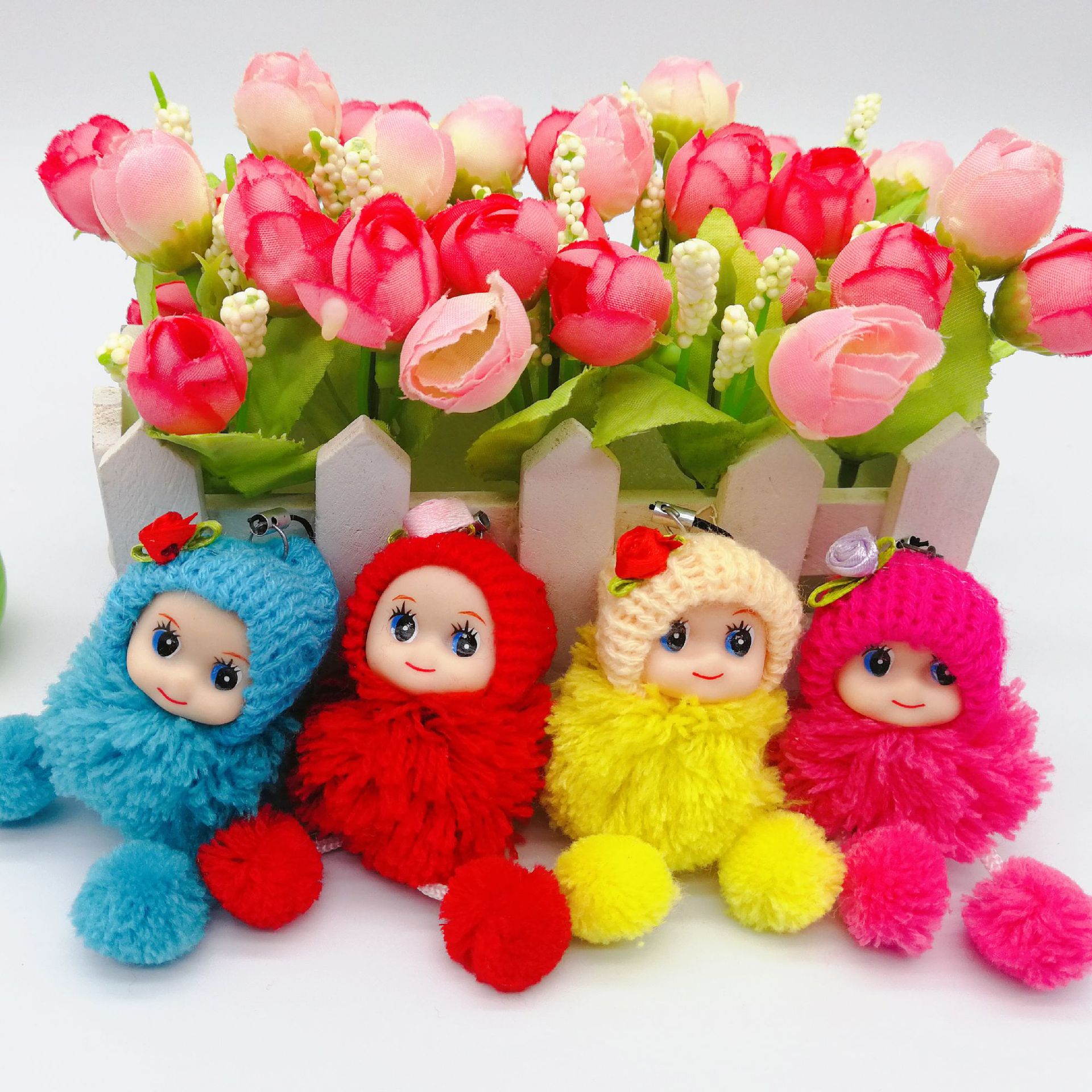 新款8cm毛线球迷糊手机挂件娃娃钥匙扣挂饰活动礼品吊脚娃娃批发