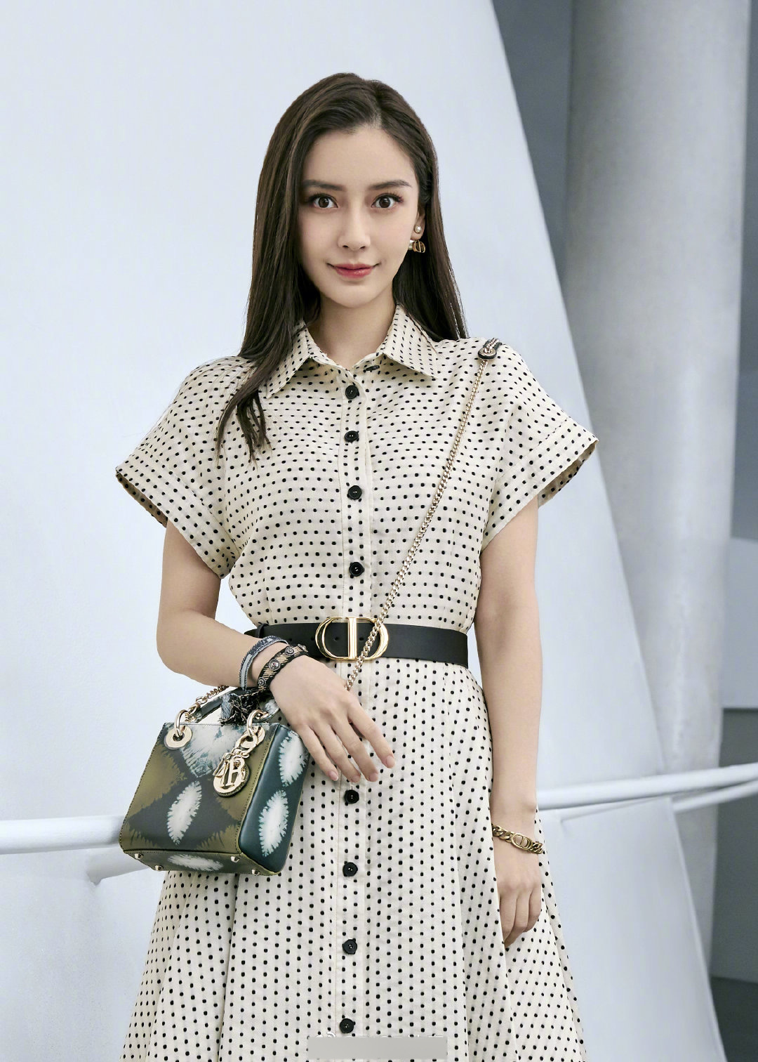 2021年春夏季款杨颖明星同款改良版波点单排扣大摆配腰带连衣裙