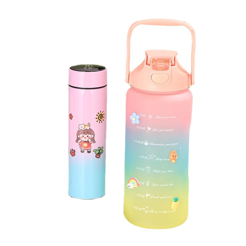 Cyber Celebrity Style New Arrival Double Drink Gradient Smart Insulation Cup Cup Set Large Capacity Plastic Sports Water Bottle Cross-Border Factory Wholesale