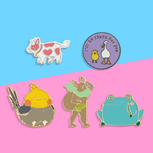 TEMU欧美可爱卡通动物徽章趣味青蛙孵蛋的小鸡金属胸针跨境新品