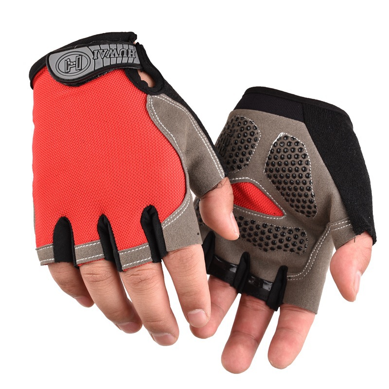 Spring and Autumn Cycling Sports Gloves Half Finger Men and Women Bicycle Bike Short Finger Cycling Gloves Imitation Slide Factory Direct Supply