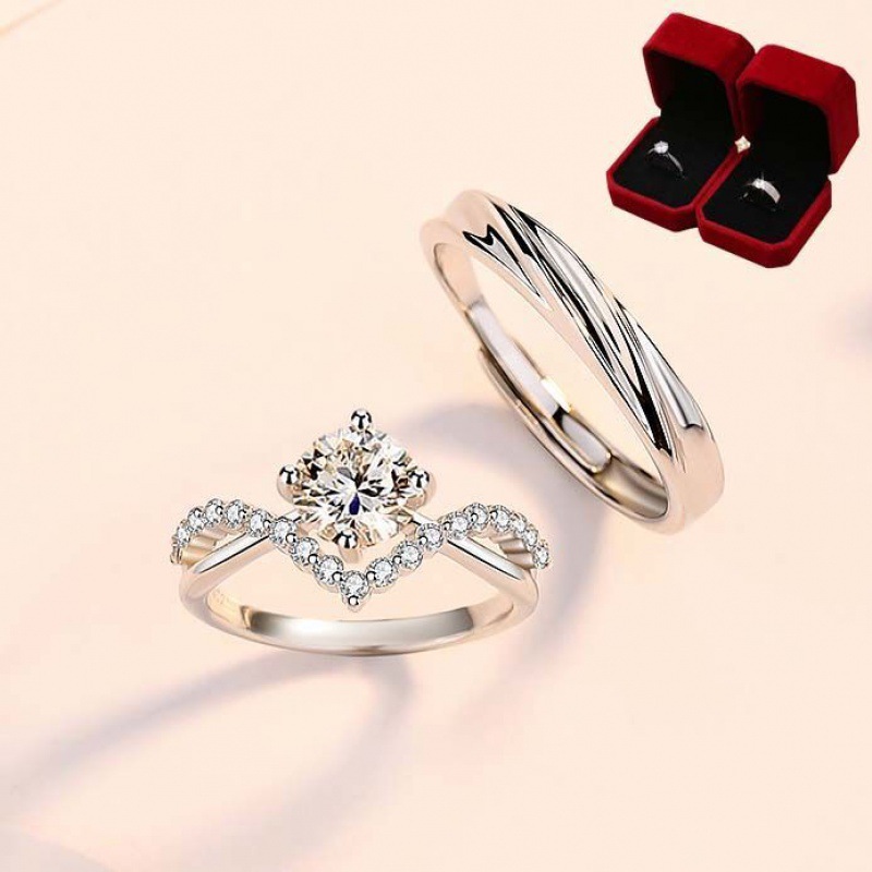 结婚对戒婚礼真对戒一克拉钻戒情侣对戒可调节婚纱照婚礼仪式道具