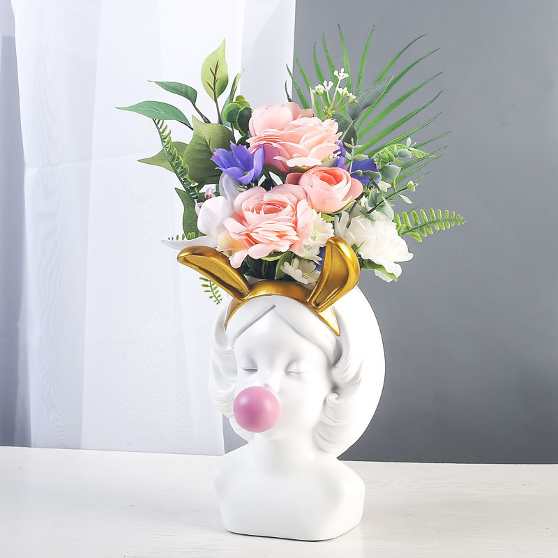北欧装饰花摆件花瓶家用客厅泡泡女孩插花创意摆设轻奢头像花盆