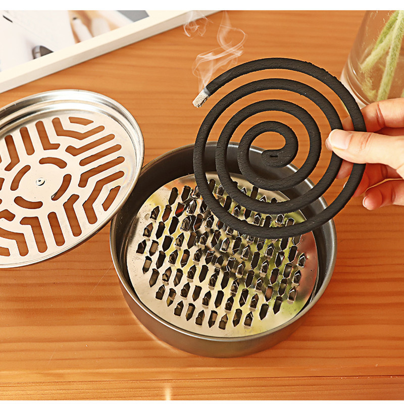 蚊香盘拖不锈钢家用防火蚊香盒户外带盖锯齿蚊香座蚊香托蚊香架