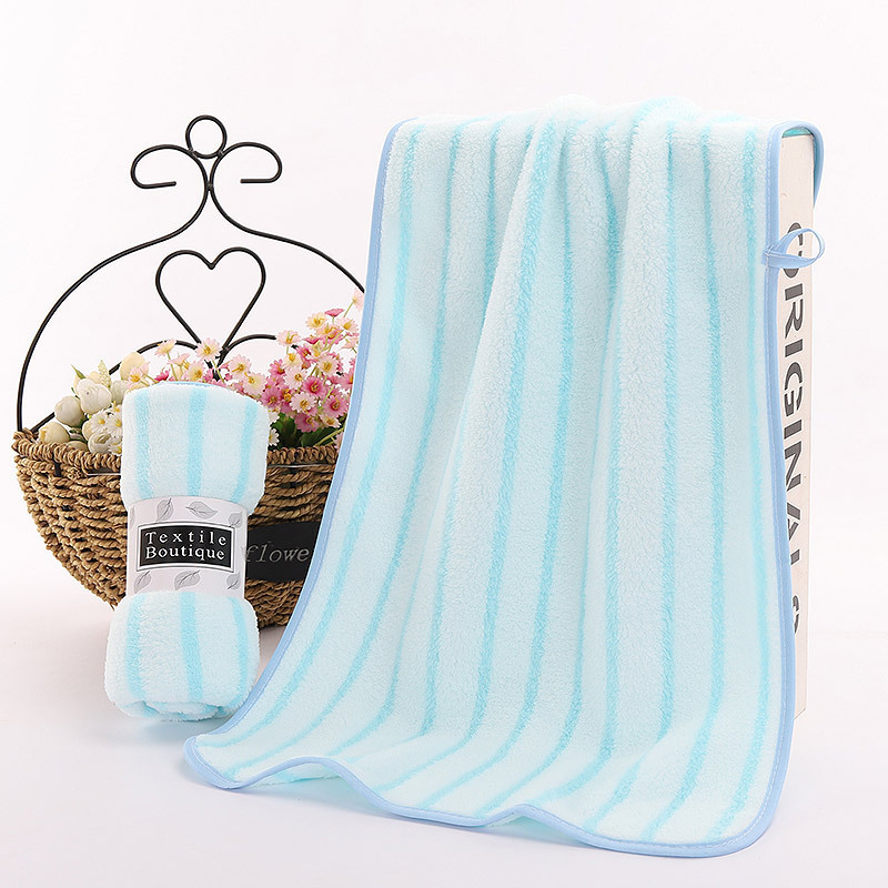 Factory Direct Sales Thickened Coral Fleece Vertical Striped Towel 35*75 Household Daily Use Face Cloth Absorbent Lint-Free