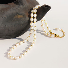 欧阳娜娜同款英国小众品牌真淡水米粒珍珠串珠锁骨链镀18k金347