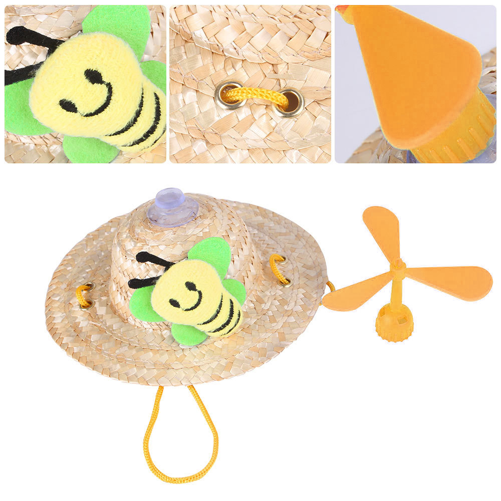 Wholesales Customized Pet Unique Foreign Trade Pet Toy Straw Hat Cat Dog Hat Headdress Puppy Bamboo Dragonfly Hat