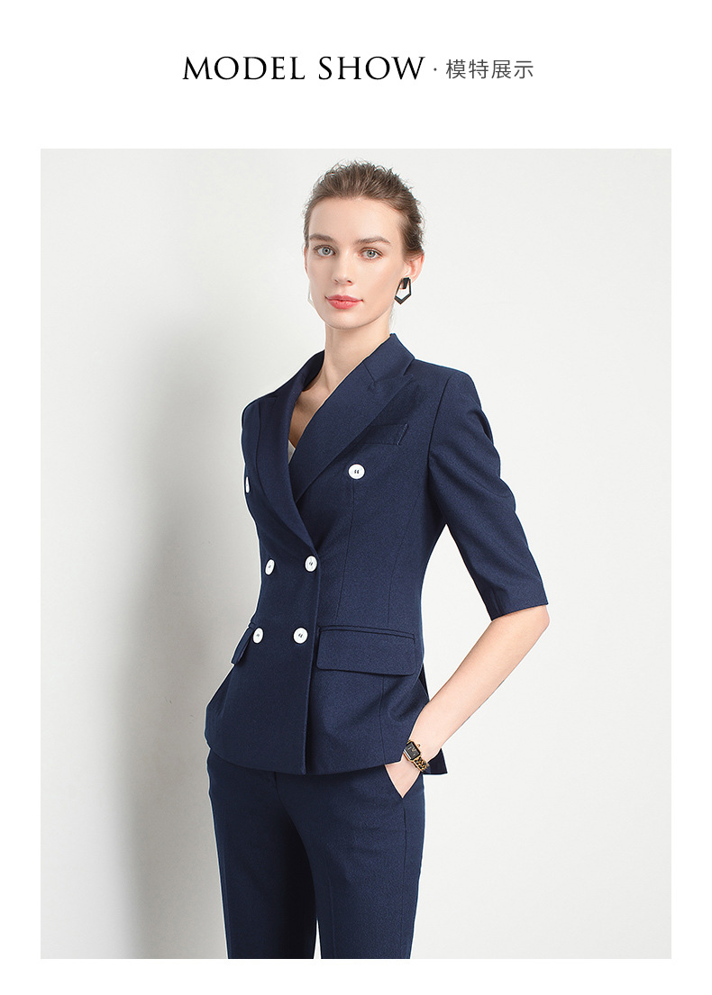 2021夏季新款黑色双排扣中袖商务装女士经理面试职业西装套装套裤