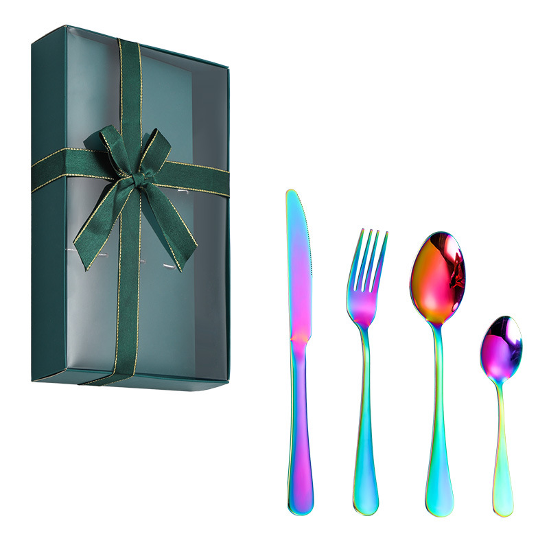 Amazon Stainless Steel Tableware Cross-Border Knife, Fork and Spoon Western Tableware Four-Piece Set Creative Bowknot Simple Gift Set