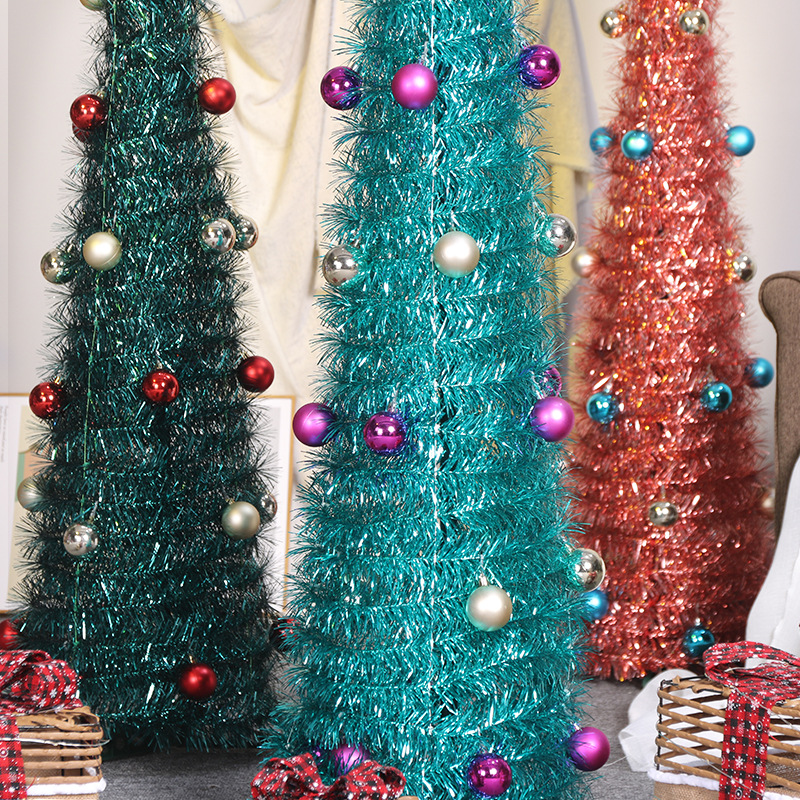 Cross-Border New Christmas Decorations Creative Retractable Folding Wool Tops Christmas Tree Christmas Party Ornaments