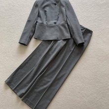 一件代发欧洲站女士灰色套装春季新款外套裤子2件套套装