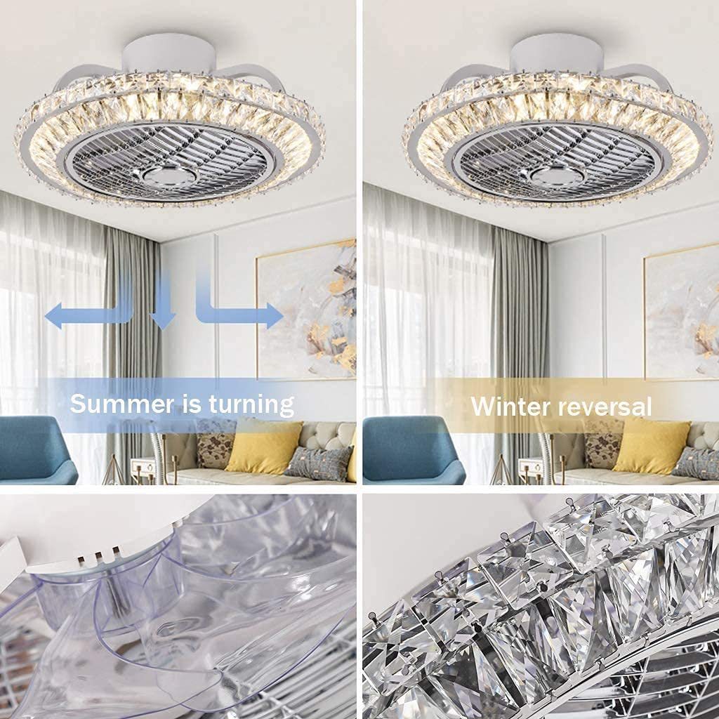 New Ceiling Fan Lamp Bedroom Crystal Chandelier Simple Modern Restaurant Ceiling Integrated Nordic Invisible Ceiling Fan Lights